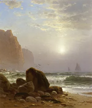 Rocky Coastal Scene with a View of Passing Ships by Alfred Thompson Bricher - Oil Painting Reproduction