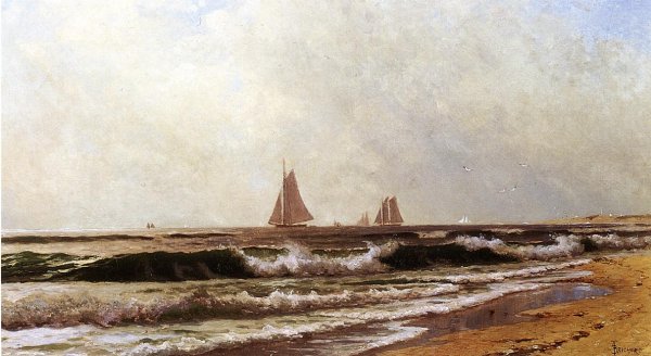 Sailboats along the Shore also known as Southampton Beach by Alfred Thompson Bricher - Hand-Painted Oil Painting Reproduction