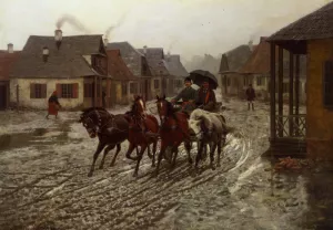 A Journey in the Rain Oil painting by Alfred Von Kowalski-Wierusz