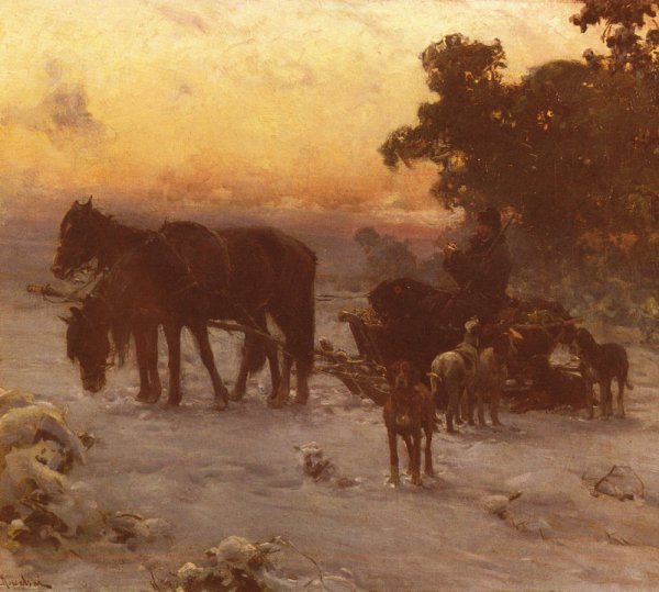 Main Product Photo of A Journey In Winter Painting by Alfred Von Kowalski-Wierusz