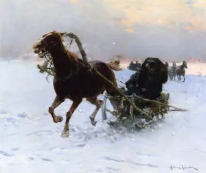 Sledding Caravan painting by Alfred Von Kowalski-Wierusz