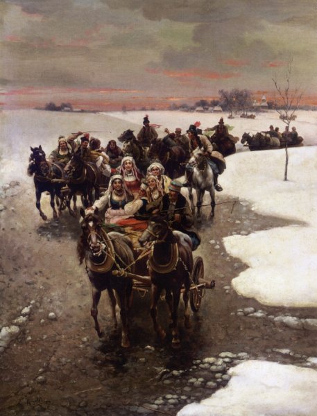 Main Product Photo of The Wedding Party Painting by Alfred Von Kowalski-Wierusz