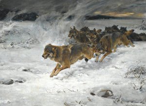 A Pack Of Wolves by Alfred Von Wierusz-Kowalski Oil Painting