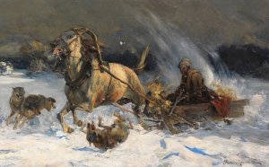Angriff der Wolfe by Alfred Von Wierusz-Kowalski Oil Painting