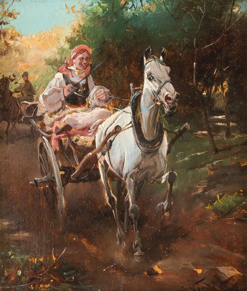 Main Product Photo of Country woman on sulky Painting by Alfred Von Wierusz-Kowalski