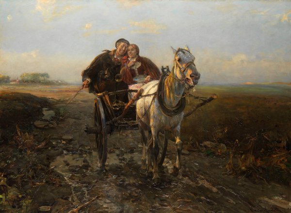 Main Product Photo of Gluckliche Kutschfahrt  Painting by Alfred Von Wierusz-Kowalski