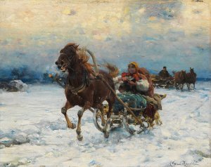 Happy sleigh ride by Alfred Von Wierusz-Kowalski Oil Painting