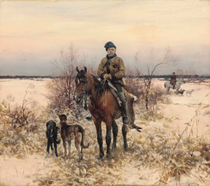 Hunting with Hounds by Alfred Von Wierusz-Kowalski Oil Painting