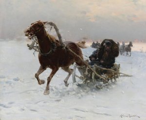 Sledding Caravan by Alfred Von Wierusz-Kowalski Oil Painting