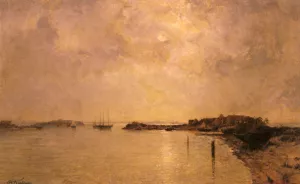Coastal Village By Moonlight by Alfred Wahlberg - Oil Painting Reproduction