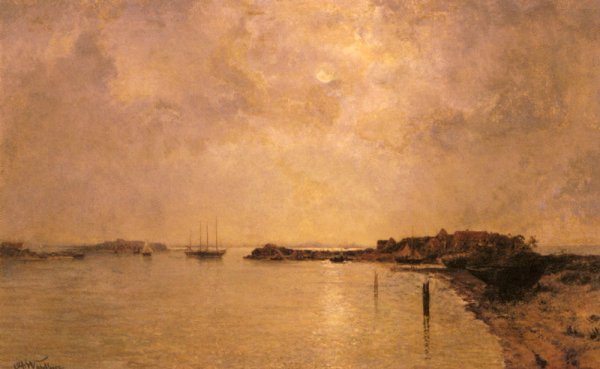 Coastal Village By Moonlight by Alfred Wahlberg - Hand-Painted Oil Painting Reproduction