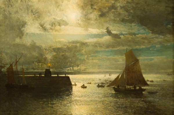 Moonlit Landscape  by Alfred Wahlberg - Hand-Painted Oil Painting Reproduction