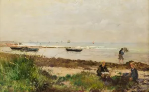 On the Beach by Alfred Wahlberg Oil Painting