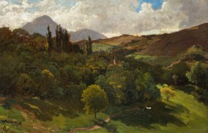 Southern Mountain Landscape by Alfred Wahlberg Oil Painting