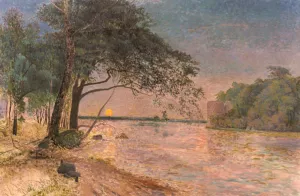 View of Kronenberg Castle at Sunset by Alfred Wahlberg Oil Painting