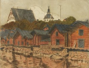 Porvoon ranta-aittoja by Alfred William Finch Oil Painting