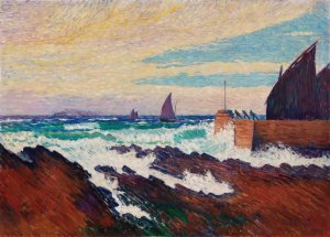 Rosehearty pier by Alfred William Finch Oil Painting