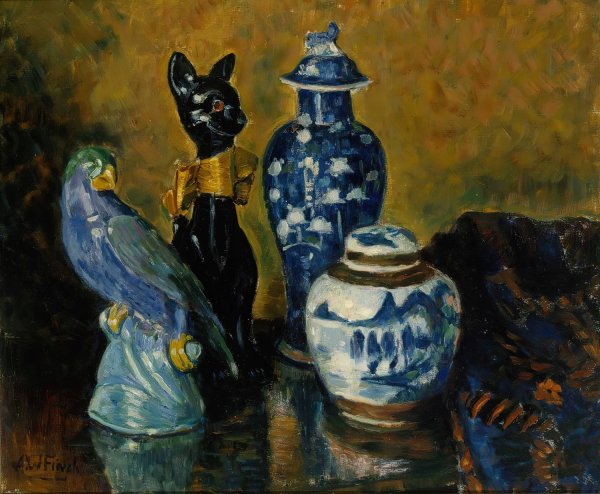Still Life with Blue Figurines by Alfred William Finch - Hand-Painted Oil Painting Reproduction