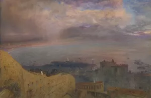 View of the Bay of Naples with Vesuvius, Smoking, in the Distance by Alfred William Hunt Oil Painting