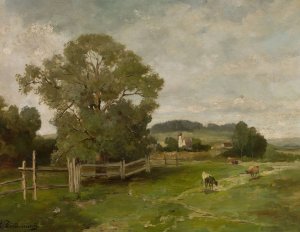Landscape with cows by Alfred Zimmermann Oil Painting
