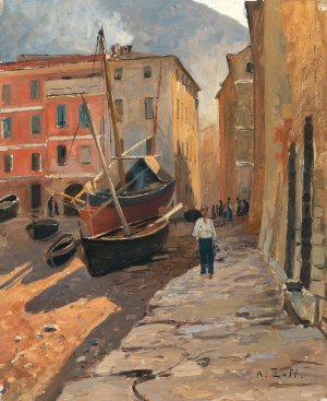 A Harbour on the Riviera by Alfred Zoff Oil Painting