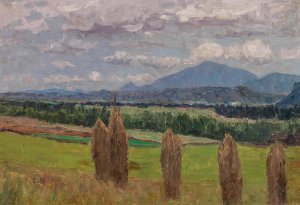 A Landscape with Sheaves of Corn by Alfred Zoff Oil Painting