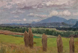 A Landscape with Sheaves of Corn by Alfred Zoff Oil Painting