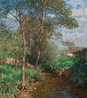 A Sunny Landscape with Stream by Alfred Zoff Oil Painting