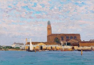 A View Of The Cathedral In Chioggia by Alfred Zoff Oil Painting