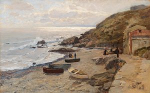 Abendstimmung mit Fischern an der Kuste by Alfred Zoff Oil Painting