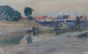 Aufgehender Mond uber Nieuport by Alfred Zoff Oil Painting