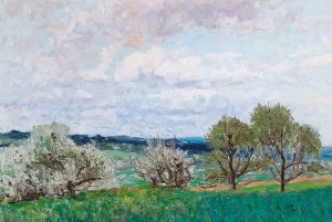 Blossoming Trees In Deutschlandsberg by Alfred Zoff Oil Painting