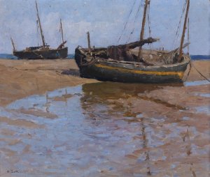 Fischerboote zur Zeit der Ebbe by Alfred Zoff Oil Painting