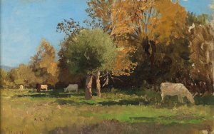 Grazing Cows Near Langenpreising by Alfred Zoff Oil Painting