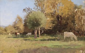 Sommerlandschaft mit Kuhen by Alfred Zoff Oil Painting
