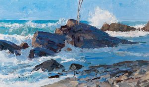 Stormy Seas on a Rocky Coast by Alfred Zoff Oil Painting