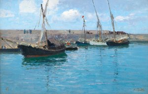 The Landing Pier In Krems by Alfred Zoff Oil Painting