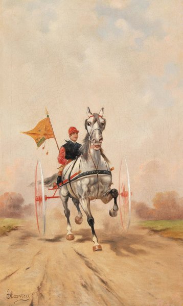 Main Product Photo of The Sulky Race Painting by Alfredo Tominz