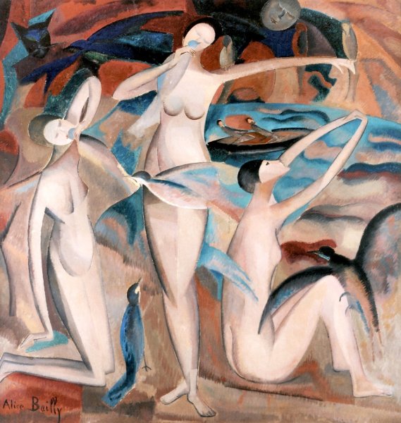 Main Product Photo of Bathers with Birds II Painting by Alice Bailly