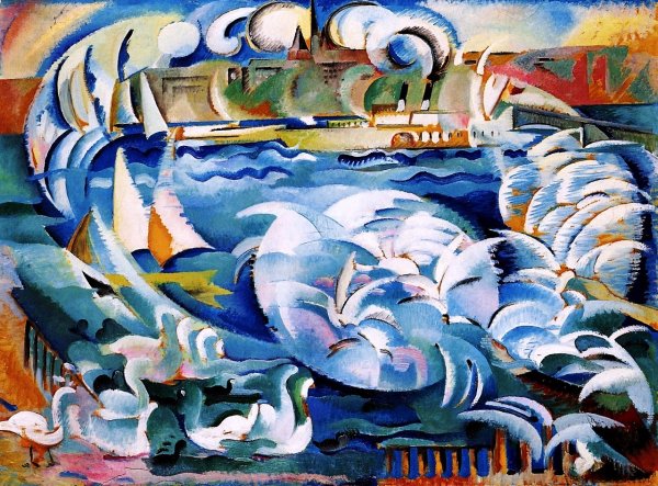 Main Product Photo of Geneva Harbor also known as Flying Seagulls Painting by Alice Bailly