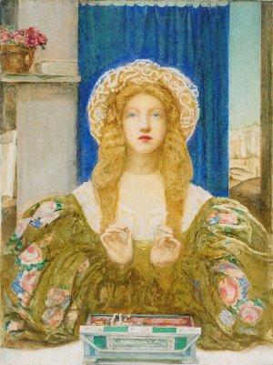 A young woman opening a jewel casket by Alice Macallan Swan Oil Painting