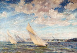 Yacht Racing In The Solent by Alice Maude Taite Fanner Oil Painting