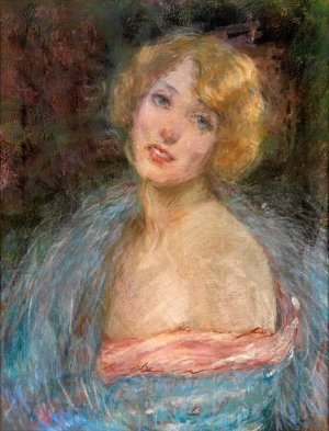 Blonde Girl with Boa by Alice Pike Barney Oil Painting