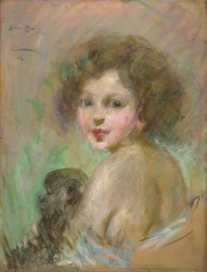 Child with Monkey by Alice Pike Barney Oil Painting
