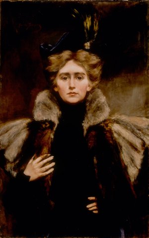 Natalie in Fur Cape by Alice Pike Barney Oil Painting