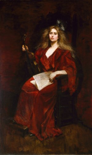 Natalie with Violin by Alice Pike Barney Oil Painting