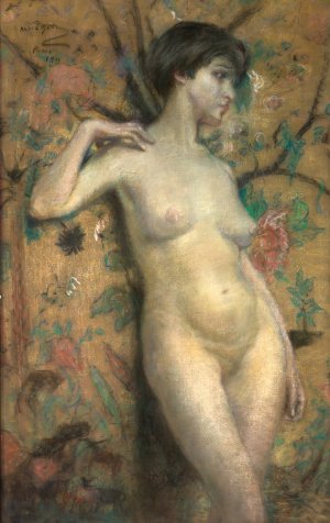 Nude against Screen by Alice Pike Barney Oil Painting