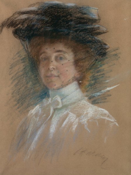 Self Portrait with Hat and Veil  by Alice Pike Barney - Hand-Painted Oil Painting Reproduction
