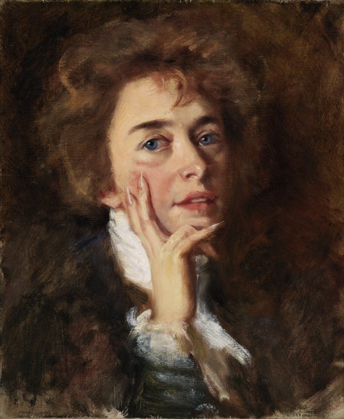 Self-Portrait with Jabot  by Alice Pike Barney - Hand-Painted Oil Painting Reproduction
