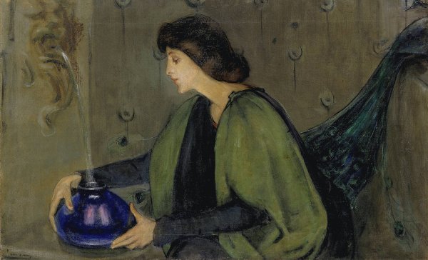 Woman and Peacock  by Alice Pike Barney - Hand-Painted Oil Painting Reproduction